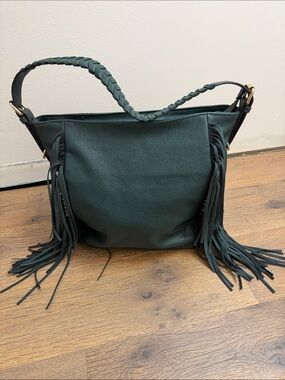 Teal Green Braided Fringe Leather Crossbody Bag